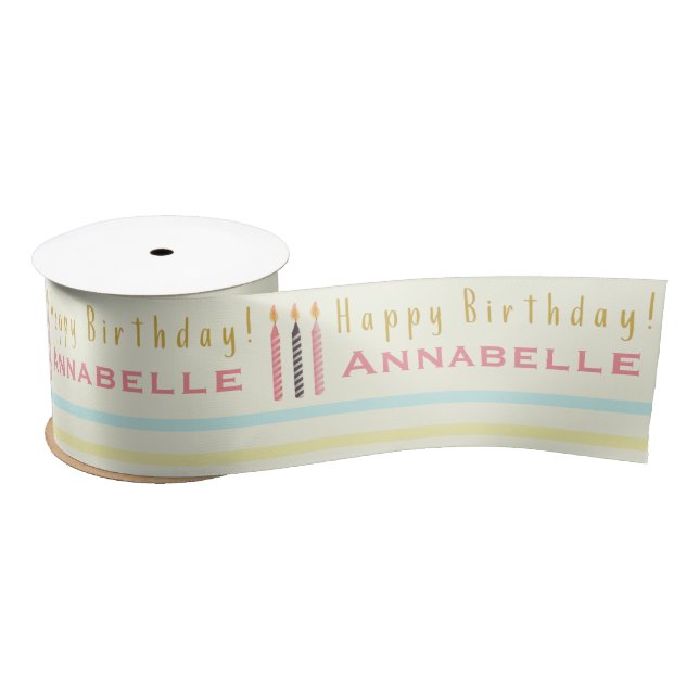 Happy Birthday Candles Repeat Girl's Name Satin Ribbon (Spool)