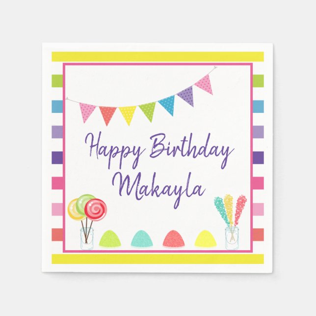 Happy Birthday Candy Land Sweet Treat Custom Party Napkin (Front)