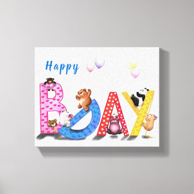 Happy Birthday Canvas Print Baby Bears Party (Front)