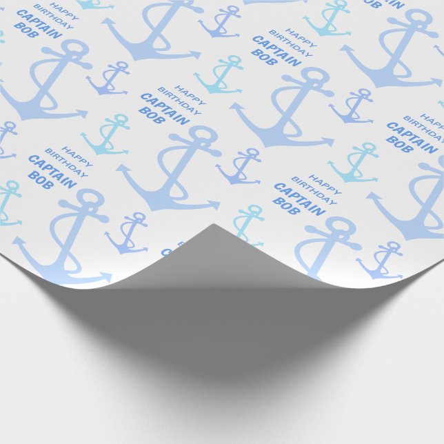 Happy Birthday Captain Nautical Anchor Pattern Wrapping Paper (Corner)