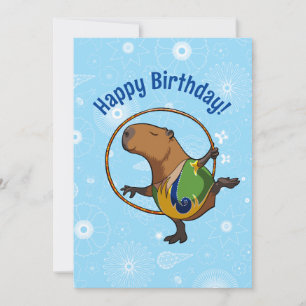 Happy Birthday! Capybara Gymnast With Hoop Cartoon Card