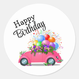Happy Birthday Car  Classic Round Sticker