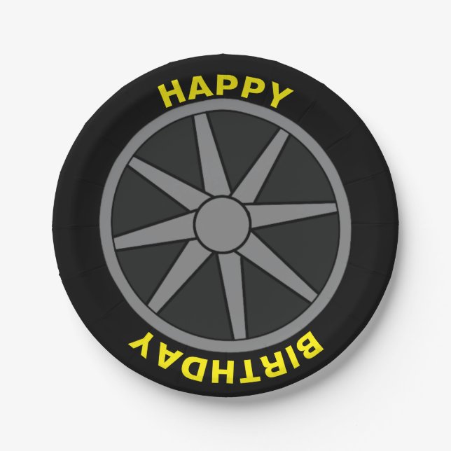 Happy Birthday Car Tire Paper Plate (Front)
