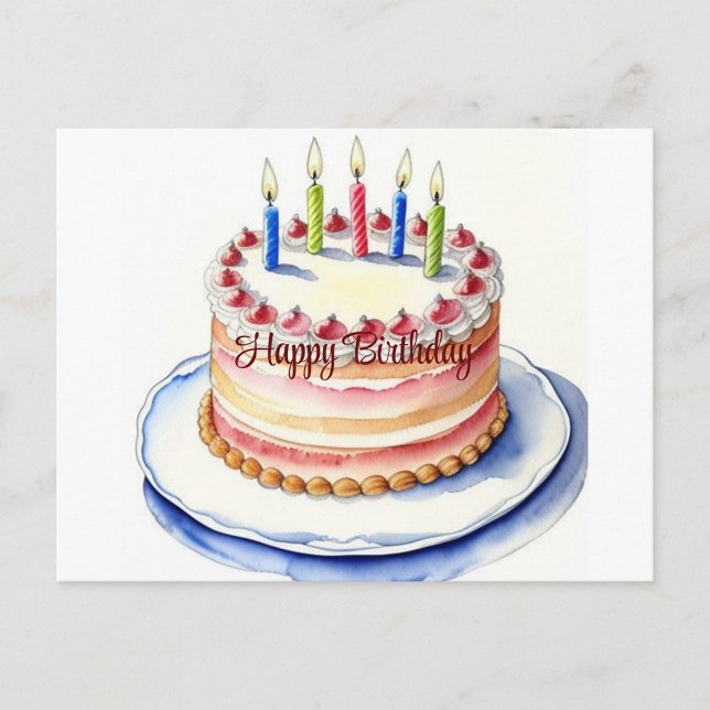 Happy Birthday Card (Happy Birthday Cake with Candles Postcard!)