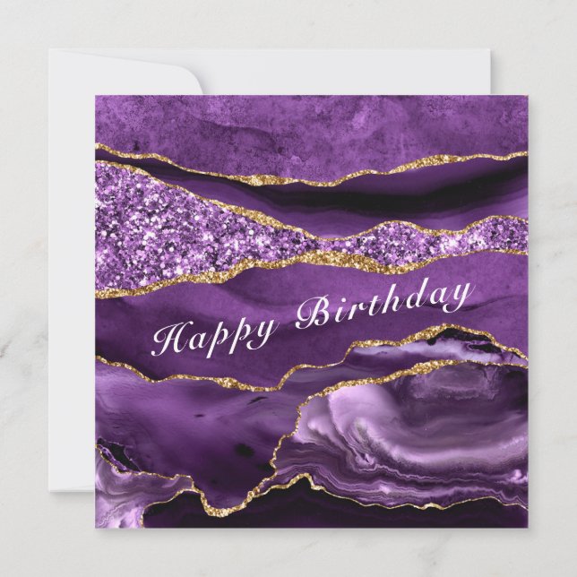 Happy Birthday Card Agate Purple Violet Gold (Back)