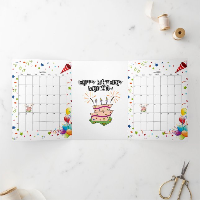 Happy Birthday Card April 2022 Calendar Trifold  (Inside)
