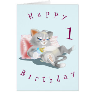 Happy Birthday Card Baby Kitty - Your Name Year