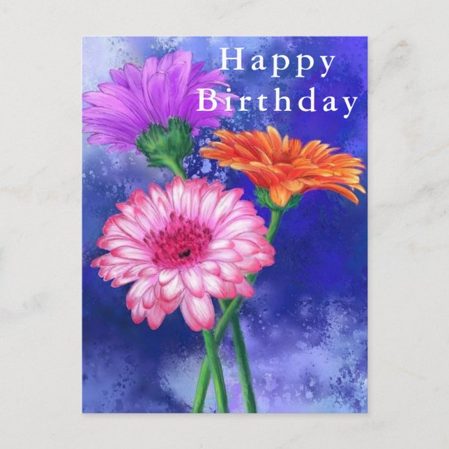 Happy Birthday Card Beautiful Colour Gerberas (Front)