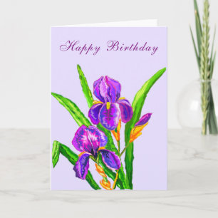 Happy Birthday Card Beautiful Iris Flowers