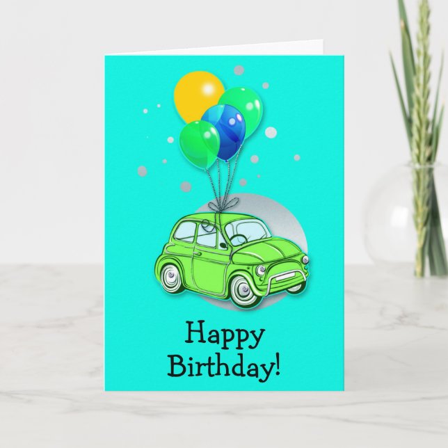 Happy Birthday Card: Car and Balloons Card (Front)