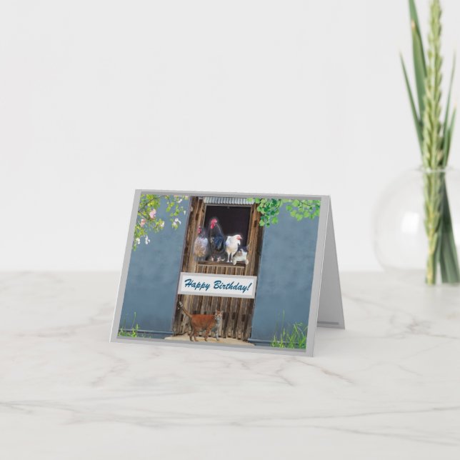 Happy birthday card - Cats and chickens (Front)