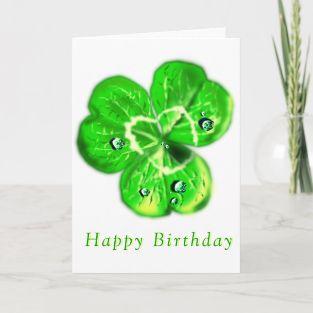 Happy Birthday Card Clover Dew Drops (Front)