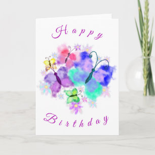Happy Birthday card Colourful Butterflies Painting