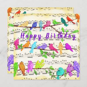 Happy Birthday Card Colourful Musical Birds Song