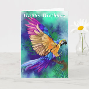 Happy Birthday Card Colourful Parrot