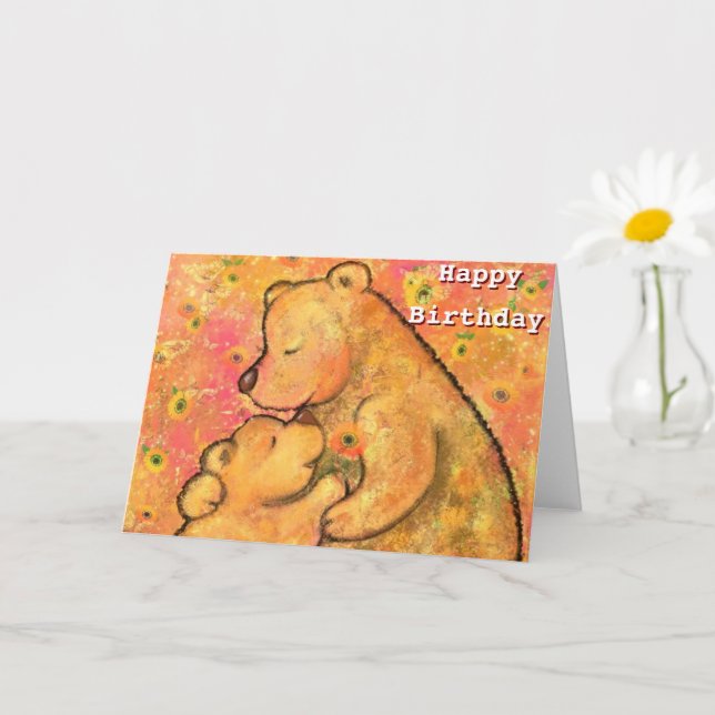 Happy Birthday Card Cute Bear Family Love (Small Plant)