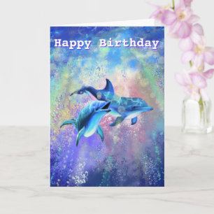 Happy Birthday Card Dolphin Couple - Customisable