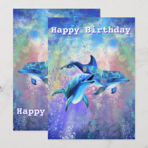 Happy Birthday Card Dolphin Couple - Customisable