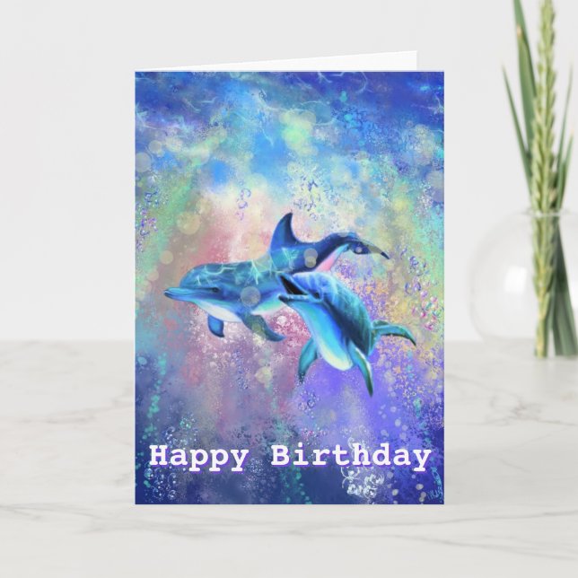 Happy Birthday Card Dolphins Couple (Front)