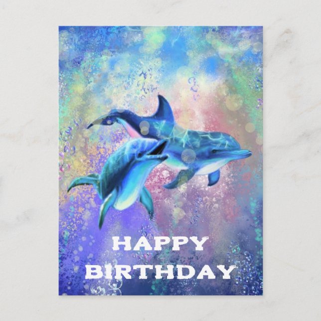 Happy Birthday Card Dolphins Family - Customisable (Front)
