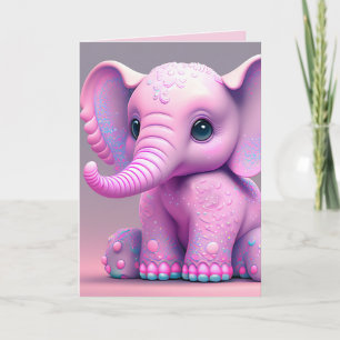 HAPPY BIRTHDAY Card FOR CHILD, PINK ELEPHANT