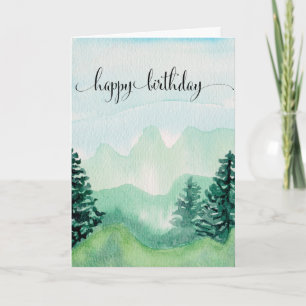 Happy Birthday Card For Him, Watercolor Mountains