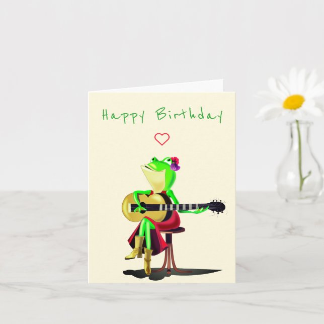 Happy Birthday Card Frog Playing Guitar (Small Plant)