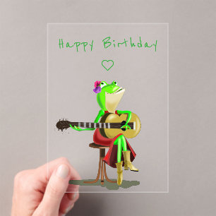 Happy Birthday Card Frog Playing Guitar Funny Acrylic Invitations