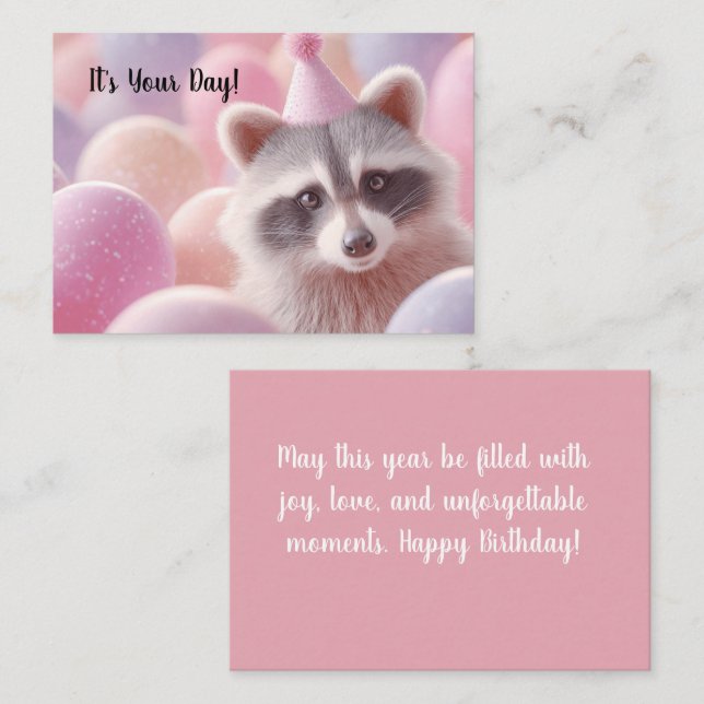Happy Birthday Card "Funny Racoon and Balloons"  (Front/Back)
