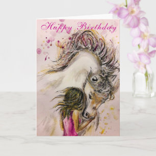 Happy Birthday Card - Girl and Horse