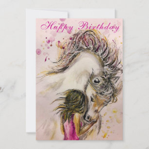 Happy Birthday Card - Girl and Horse