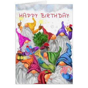 Happy Birthday Card Gnomes Paty Fun