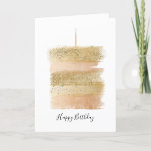 Happy Birthday Card, Gold Sparkly Birthday Cake Thank You Card