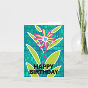 Happy Birthday Card Green Purple Flower