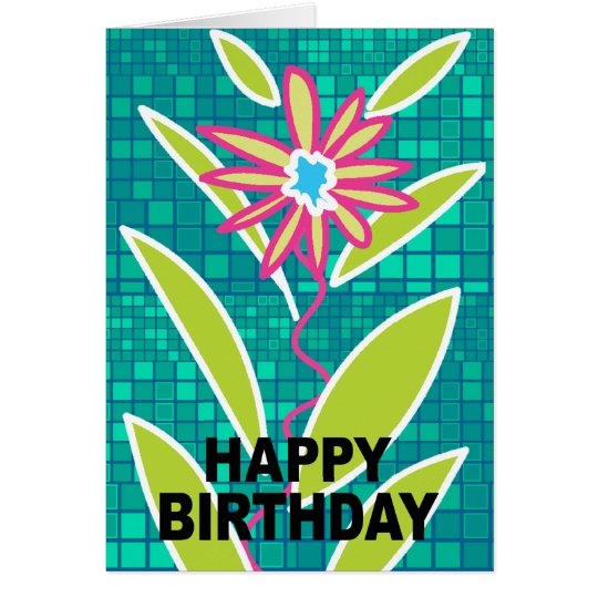 Happy Birthday Card Green Purple Flower