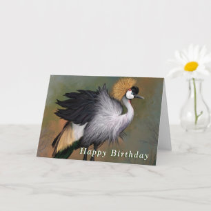 Happy Birthday Card Grey Crowned Crane Bird