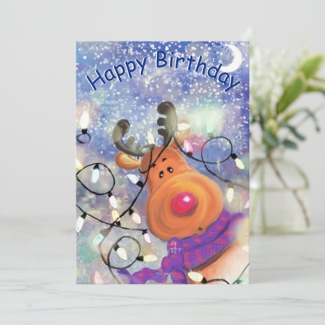 Happy Birthday Card Happy Reindeer - Christmas (Standing Front)
