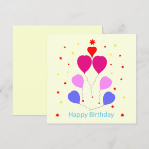 Happy Birthday Card Heart Shaped Balloons Stars