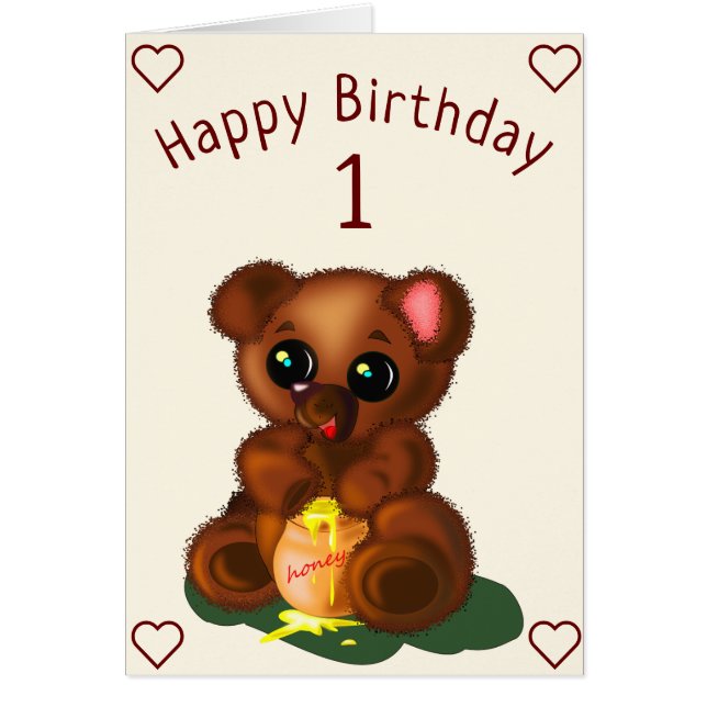 Happy Birthday Card Honey Bear - Add Year (Front)