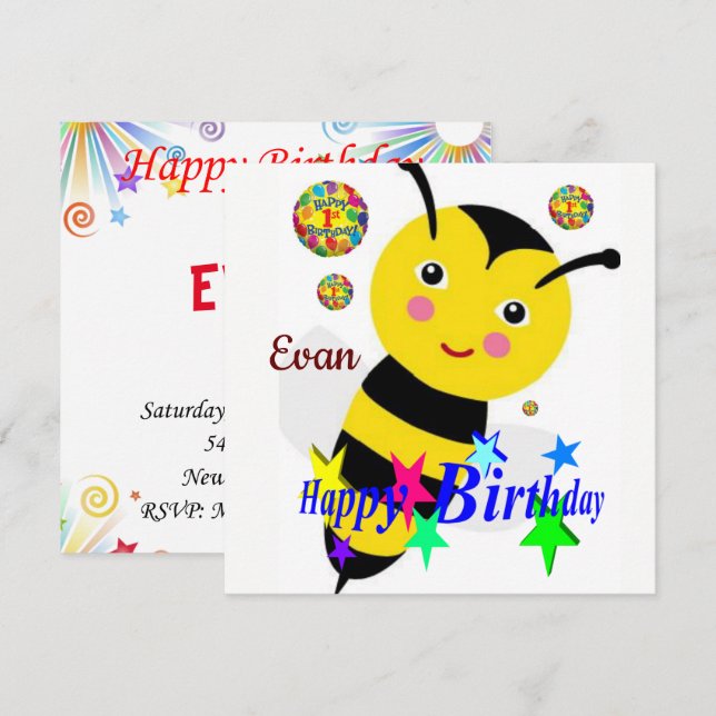 Happy Birthday Card Invitation Bumblebee (Front/Back)