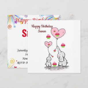 Happy Birthday Card Invitation Elephant