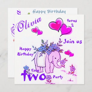 Happy Birthday Card Invitation Elephant