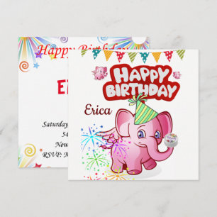 Happy Birthday Card Invitation Elephant