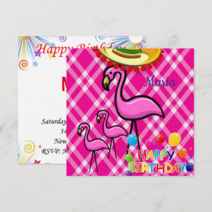 Happy Birthday Card Invitation Flamingo