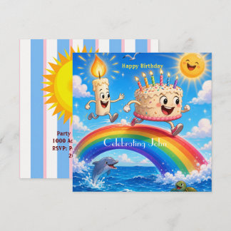Happy Birthday Card Invitation Happy Cake Rainbow 