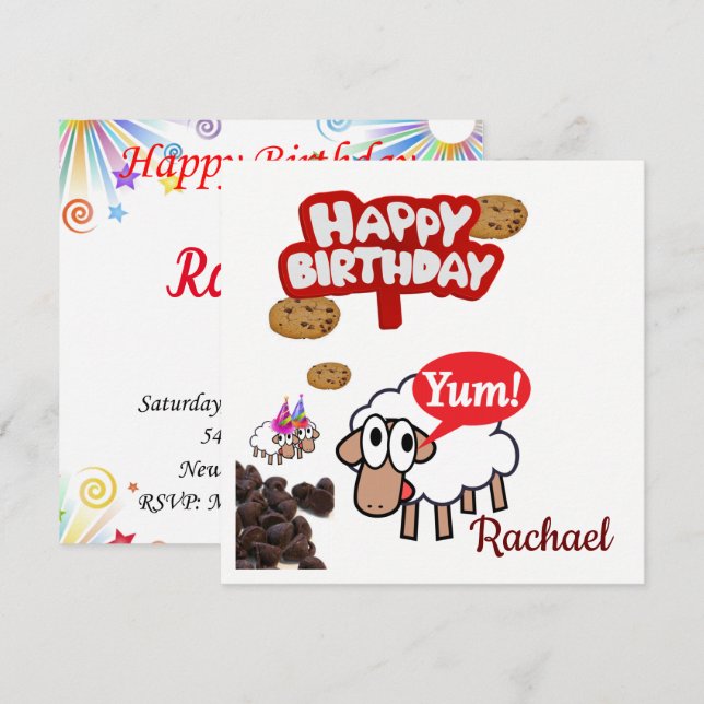 Happy Birthday Card Invitation Lamb (Front/Back)
