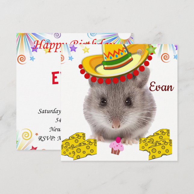 Happy Birthday Card Invitation Mice (Front/Back)