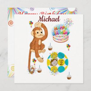 Happy Birthday Card Invitation Monkey Two Year Old
