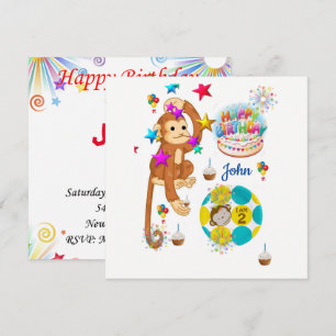 Happy Birthday Card Invitation Monkey Two Year Old