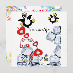 Happy Birthday Card Invitation Penguin